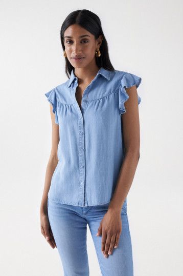 ŽENSKA BLUZA Ruffle-sleeve lightdenim 