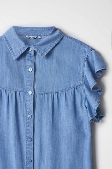 ŽENSKA BLUZA Ruffle-sleeve lightdenim 